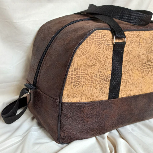 Travel / handbag - chocolate eco-leather and snake skin