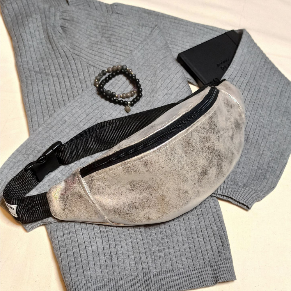 Hip sachet / fannypack, silver, eco-leather