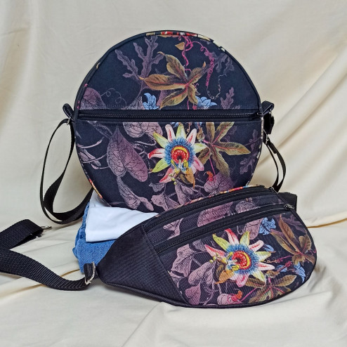 Women's midi waist bag / flowers and black waterproof handmade polish product