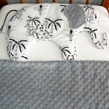 Flat pillow for infants Elephant bright grey / black and white safari