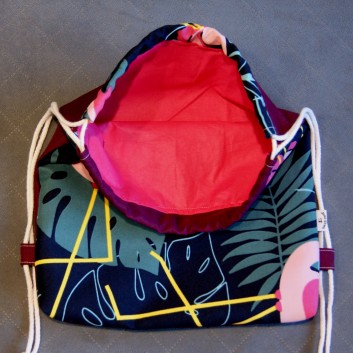 Backpack / sack made of waterproof fabric flamingo on navy blue / violet