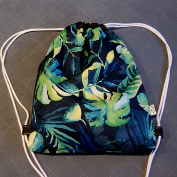 Plecak / worek z tkaniny wodoodpornej liście palmowe na granatowym / czarny handmade