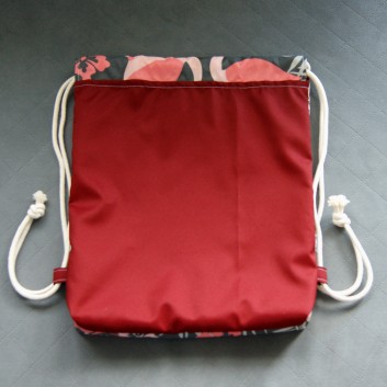 Waterproof backpack / sack - salmon flamingos / burgundy