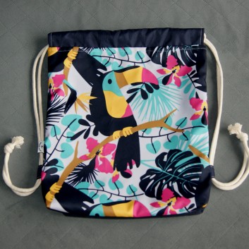 Waterproof backpack / sack - toucans / navy blue