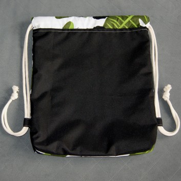 Waterproof backpack / bag - black stripes and banana leaves / black