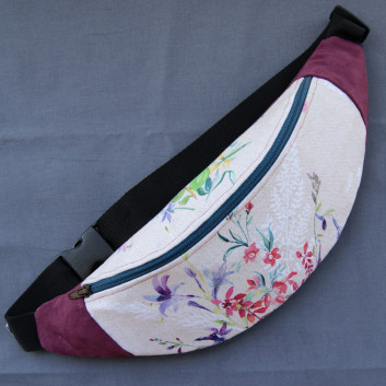 Hip bag / waist sachet - meadow and purple eco-suede