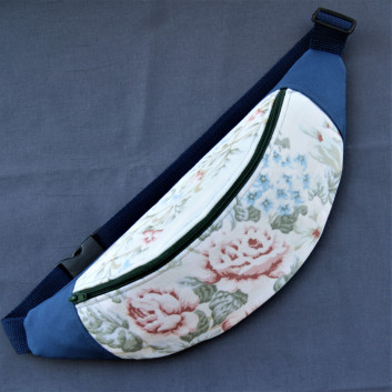 Waist sachet / bum bag - blue fabric and flowers