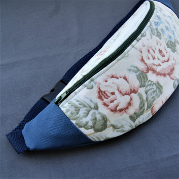 Waist sachet / bum bag - blue fabric and flowers