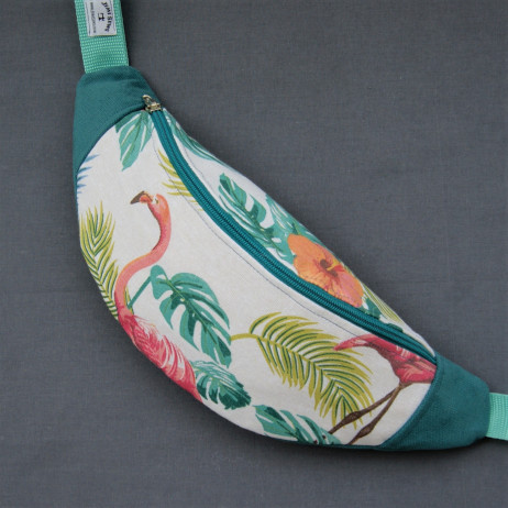Waist / bum bag - flamingos and turquoise velor