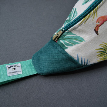 Waist / bum bag - flamingos and turquoise velor