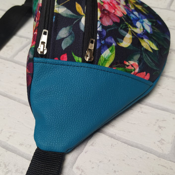 Maxi hip sachet / purse - dark meadow and turquoise eco-leather