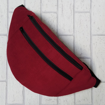 Saszetka biodrowa maxi / torebka z tkaniny obiciowej typu welur w kolorze bordowym handmade