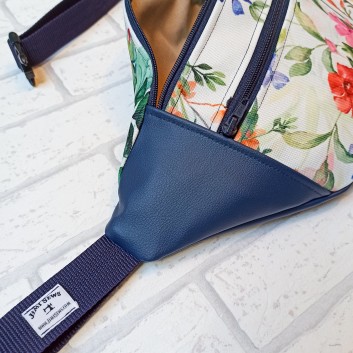 Maxi hip sachet / bag - wild flowers and navy blue eco-leather