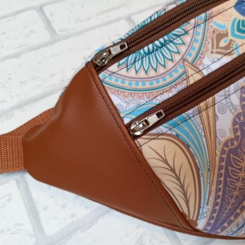 Maxi hip sachet / purse - mosaik and caramel eco-leather