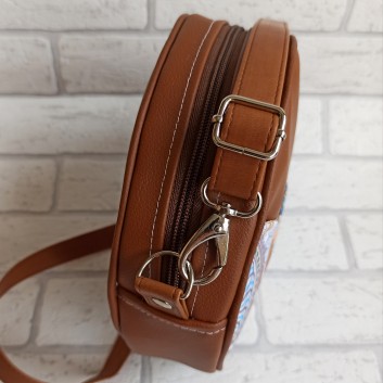 Mini round handbag / mosaik fluo in caramel eco-leather