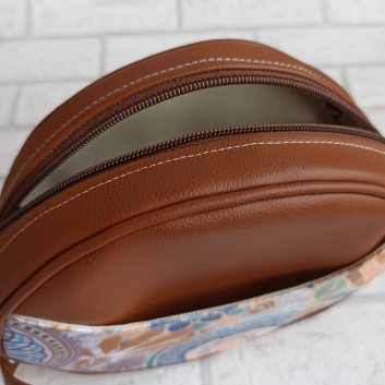 Mini round handbag / mosaik fluo in caramel eco-leather
