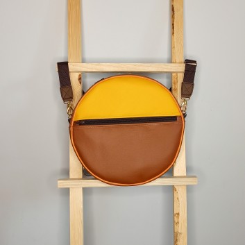 Okrągły plecak i torebka (2in1) - żółta i karmelowa ekoskóra handmade